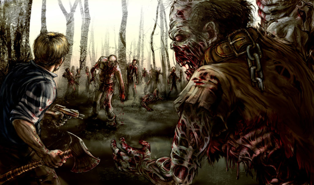 Зомби нападают на людей в лесу